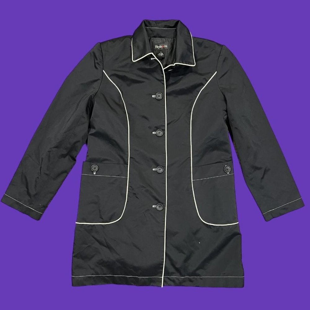 CHIC 90s/Y2K RAINCOAT W/ WHITE PIPING